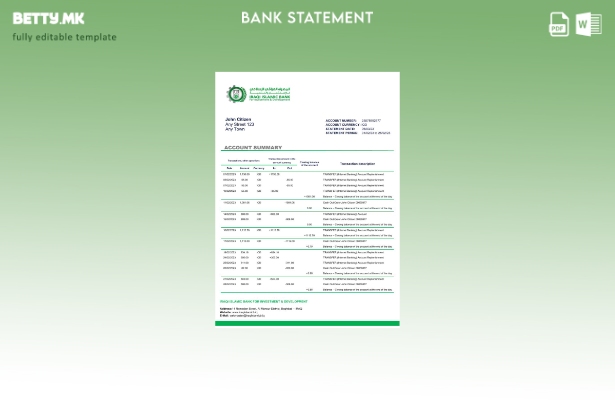 Модерен стил Ирак Исламска банка за инвестиции и развој Шаблон за извод од банка